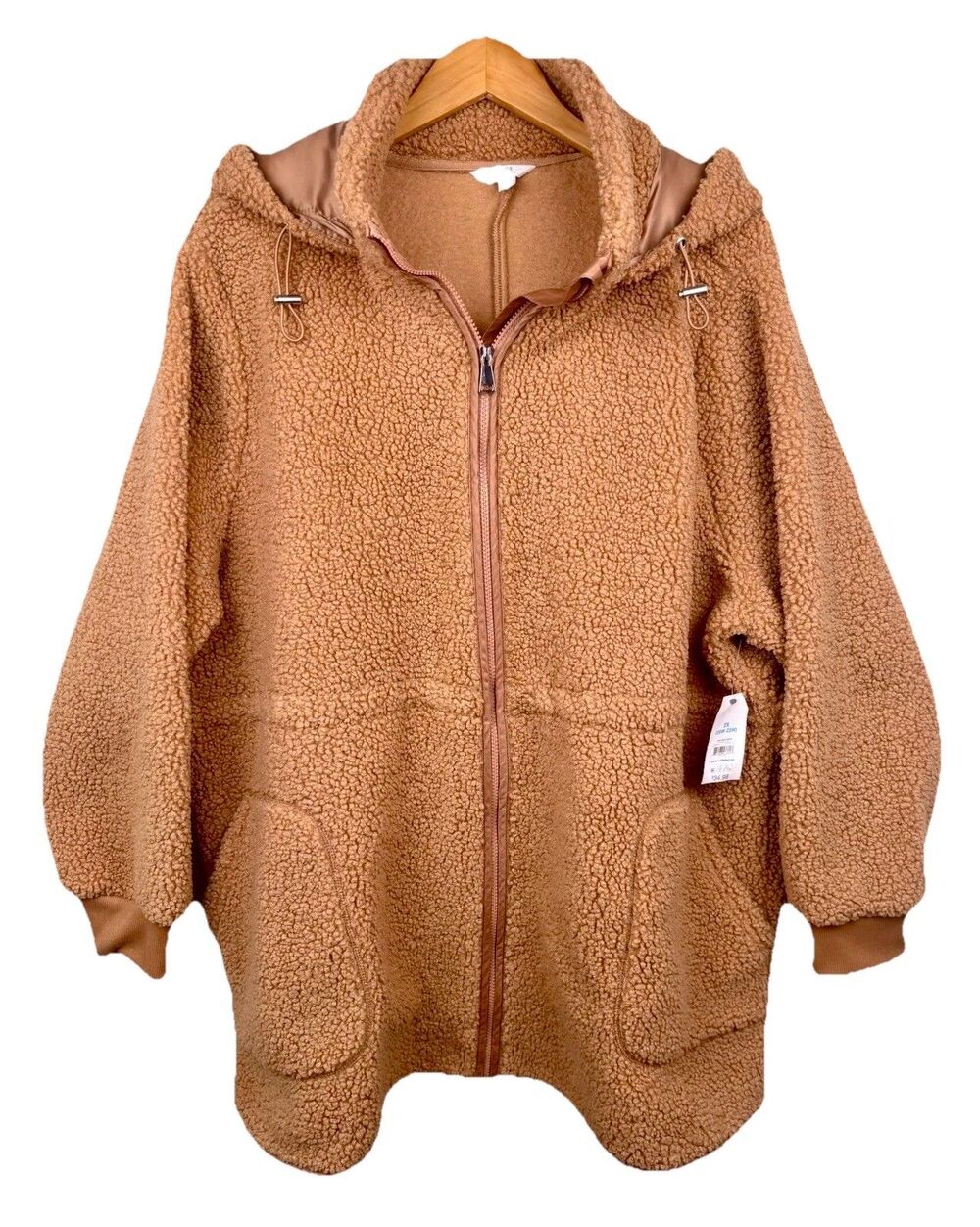 NWT Women’s Size 2X Brown Teddy Hoodie Jacket Full Zip Cozy